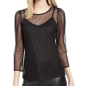 F. INC International Concepts Women Top Size PP Black Blouse 3/4 Sleeve